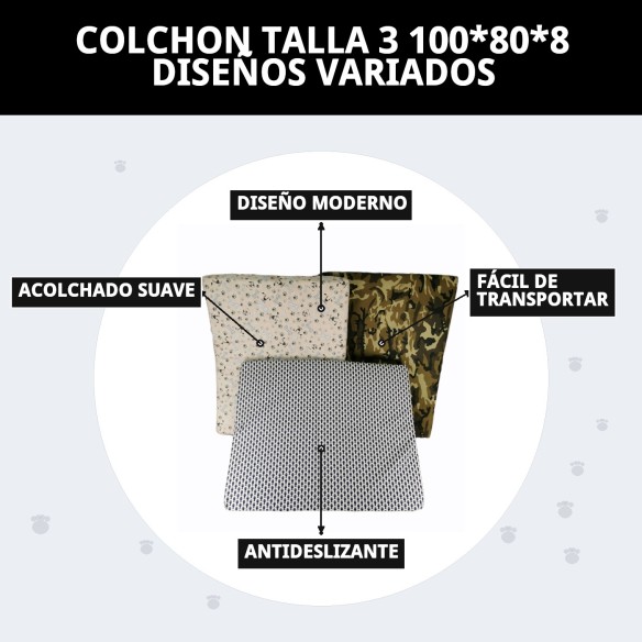 Colchón Talla 3 para Mascotas - Diseño Variado y Cómodo