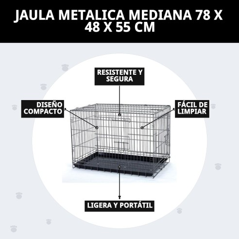 Jaula Metálica Mediana 78x48x55 cm - Comodidad y Seguridad