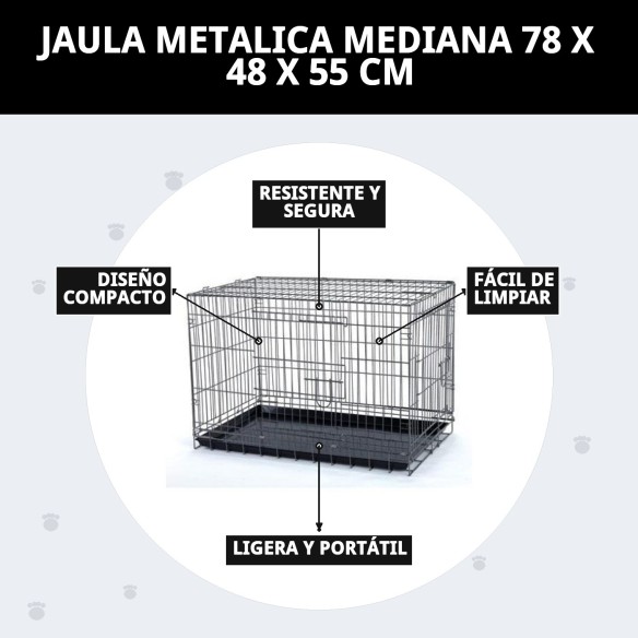 Jaula Metálica Mediana 78x48x55 cm - Comodidad y Seguridad