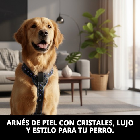 Arnés de Piel Luxury con Cristales - 60 cm para Mascotas