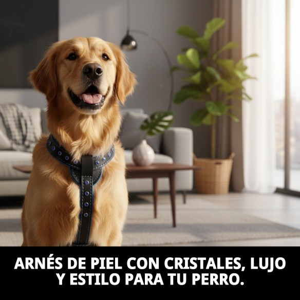 Arnés de Piel Luxury con Cristales - 60 cm para Mascotas