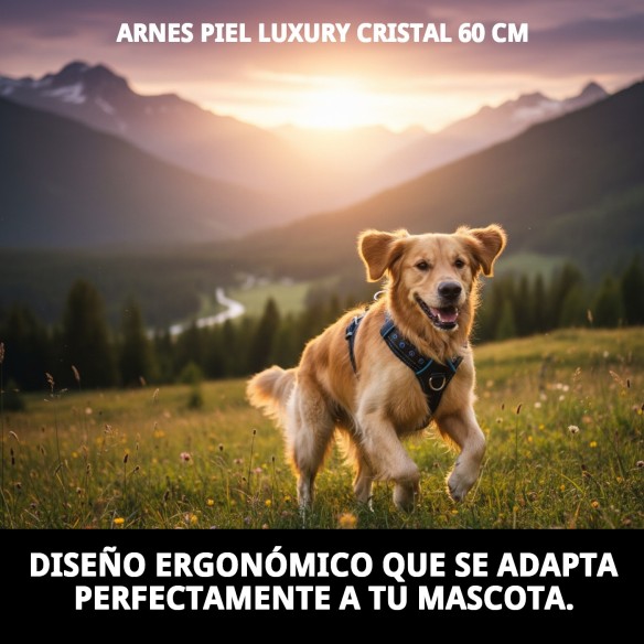 Arnés de Piel Luxury con Cristales - 60 cm para Mascotas