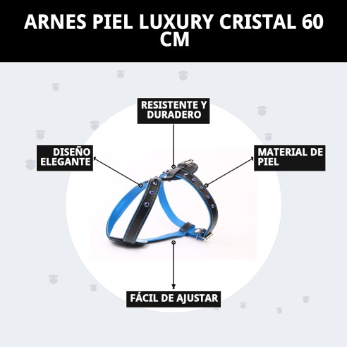 Arnés de Piel Luxury con Cristales - 60 cm para Mascotas
