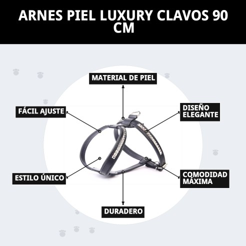 Arnés de Piel Luxury Clavos 90 cm para Mascotas Elegantes