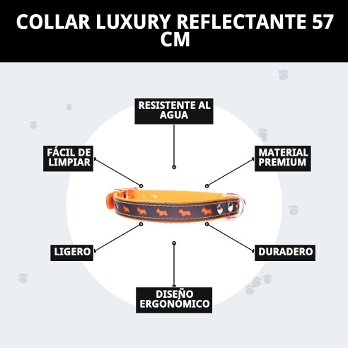 Collar Luxury Reflectante de Piel - 57 cm Naranja Brillante