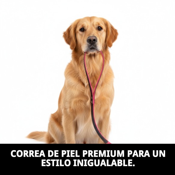 Correa de Piel Luxury 220 cm en Negro y Rosa para Mascotas