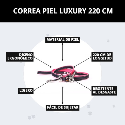 Correa de Piel Luxury 220 cm en Negro y Rosa para Mascotas