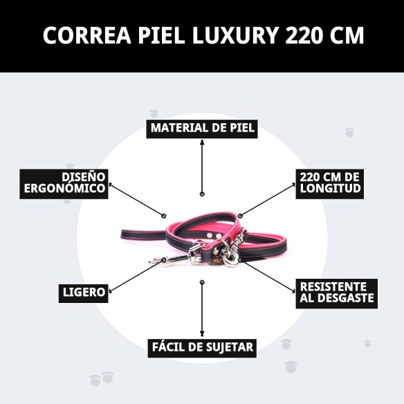 Correa de Piel Luxury 220 cm en Negro y Rosa para Mascotas
