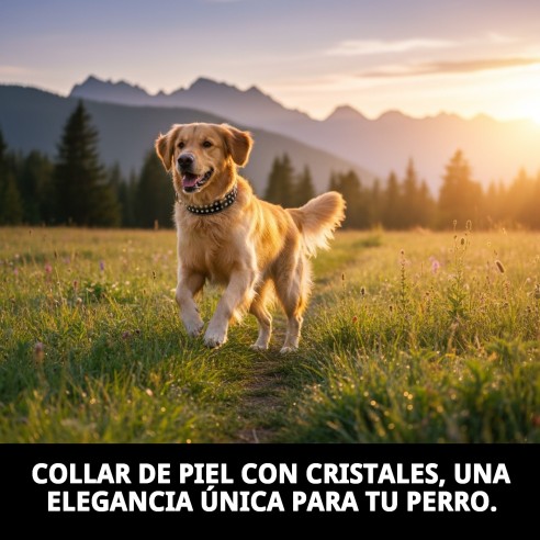 Collar Piel Luxury con Cristales - Elegancia para tu Mascota