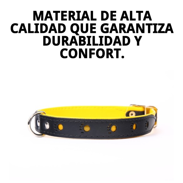 Collar de Piel Luxury Huella 45 cm - Amarillo Reflectante