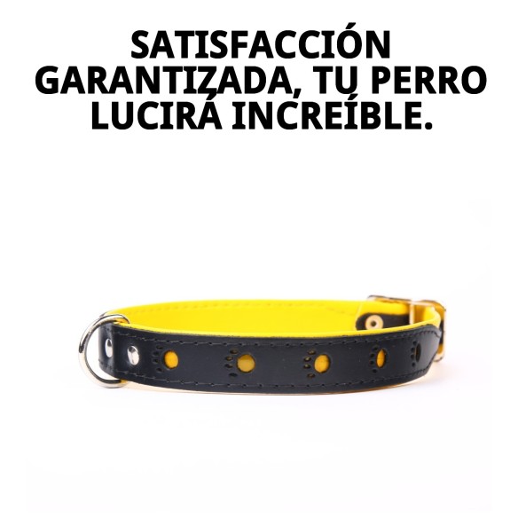 Collar de Piel Luxury Huella 45 cm - Amarillo Reflectante