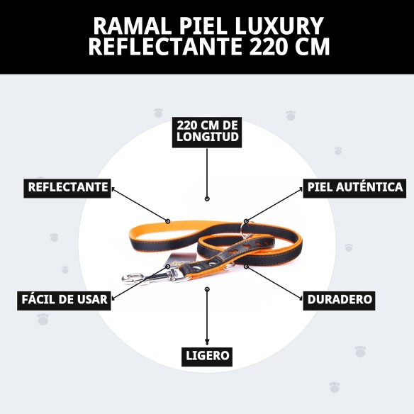 Ramal Piel Luxury Reflectante 220 cm para Mascotas