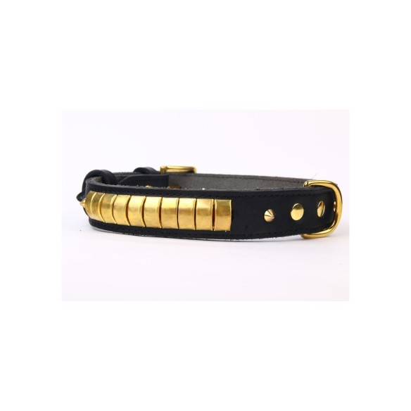 Collar de Piel Luxury 65 cm en Negro y Dorado para Mascotas