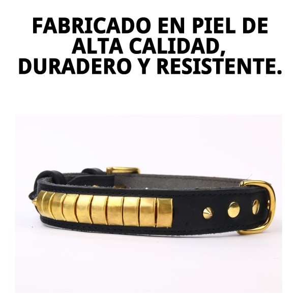 Collar de Piel Luxury 65 cm en Negro y Dorado para Mascotas
