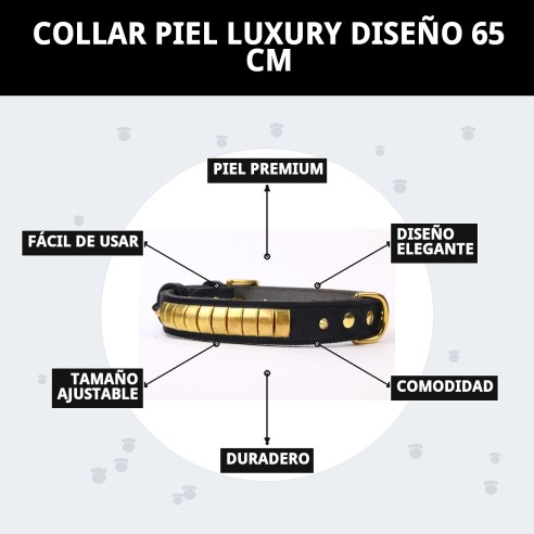 Collar de Piel Luxury 65 cm en Negro y Dorado para Mascotas