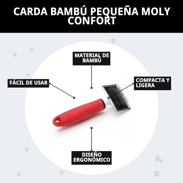 Carda Bambú Pequeña Moly Confort para Peluquería de Mascotas