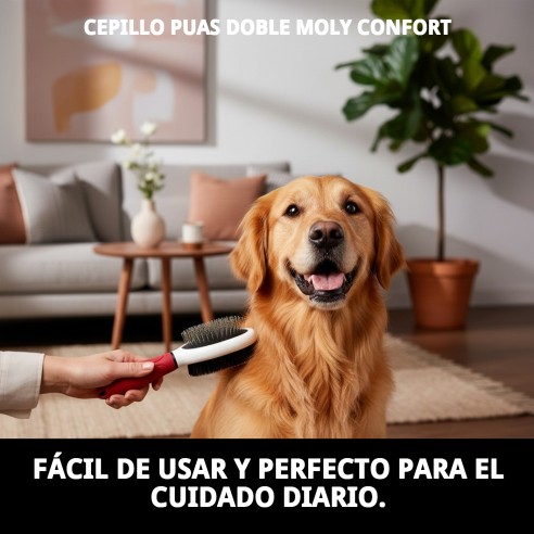 Cepillo Doble Púas Moly Confort para el Cuidado de Mascotas