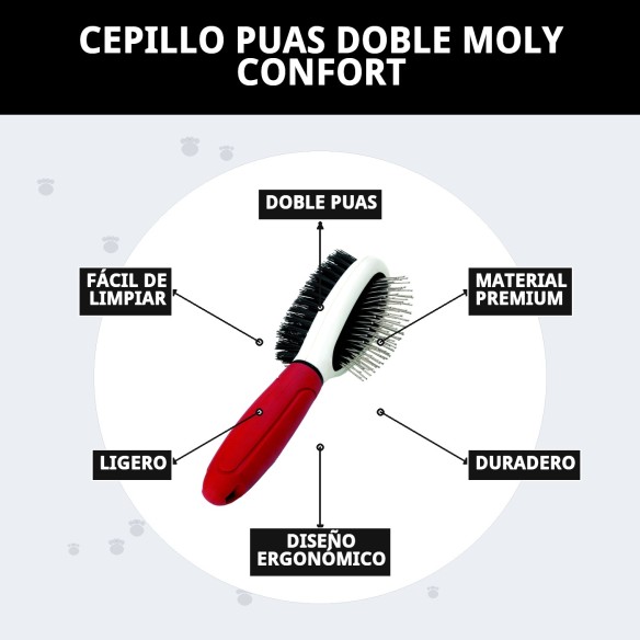 Cepillo Doble Púas Moly Confort para el Cuidado de Mascotas