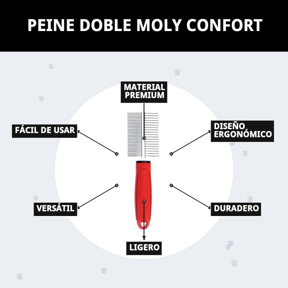 Peine Doble Moly Confort para Peluquería de Mascotas
