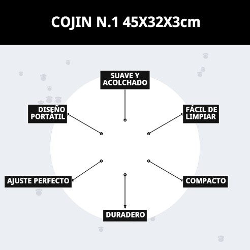 Cojín 45x32 cm para mascotas, cómodo y lavable