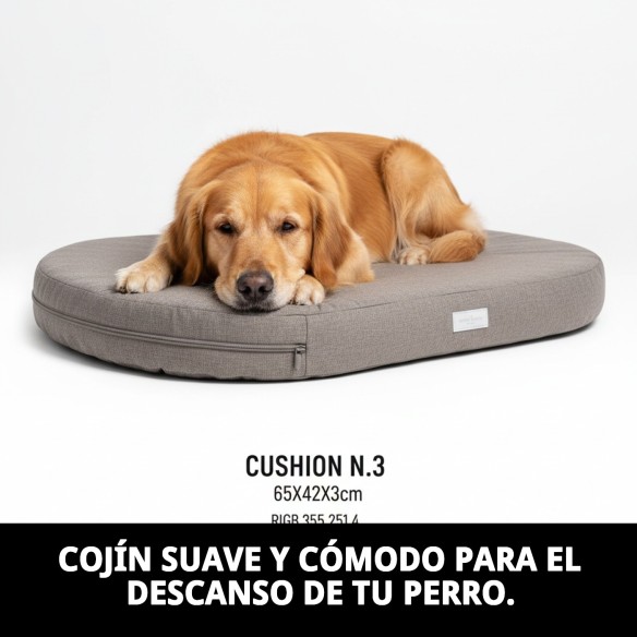 Cojín N.3 65x42cm para perros y gatos, desenfundable y lavable