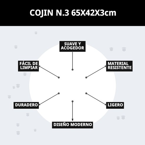 Cojín N.3 65x42cm para perros y gatos, desenfundable y lavable