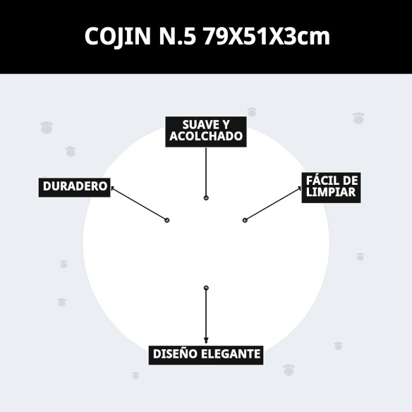 Cojín N.5 79x51 cm para perros y gatos, desenfundable y lavable