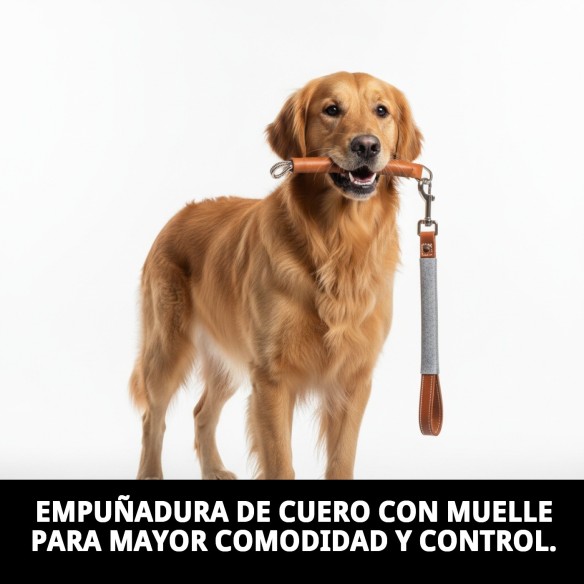 Empuñadura de cuero y fieltro con muelle 45 cm para mascotas
