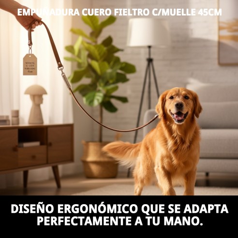 Empuñadura de cuero y fieltro con muelle 45 cm para mascotas