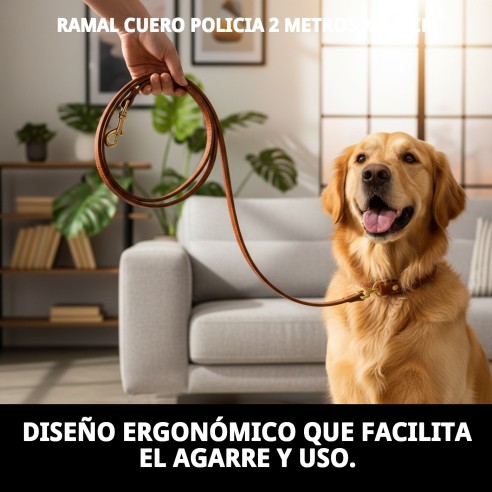 Ramal de Cuero Policía 2m x 1.8cm para Mascotas