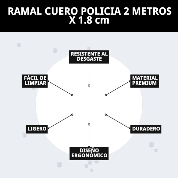 Ramal de Cuero Policía 2m x 1.8cm para Mascotas