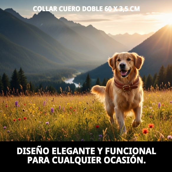 Collar de Cuero Doble 60 x 3,5 cm para tu Mascota