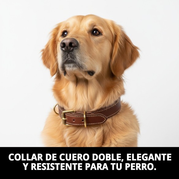 Collar de Cuero Doble 65x4 cm para Mascotas Elegante y Resistente