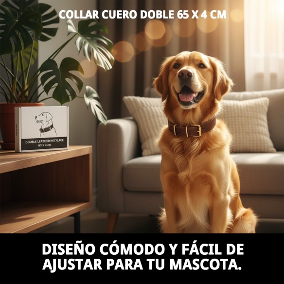 Collar de Cuero Doble 65x4 cm para Mascotas Elegante y Resistente