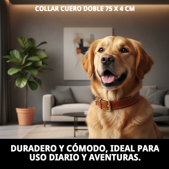 Collar de Cuero Doble 75 x 4 cm para Mascotas Elegante