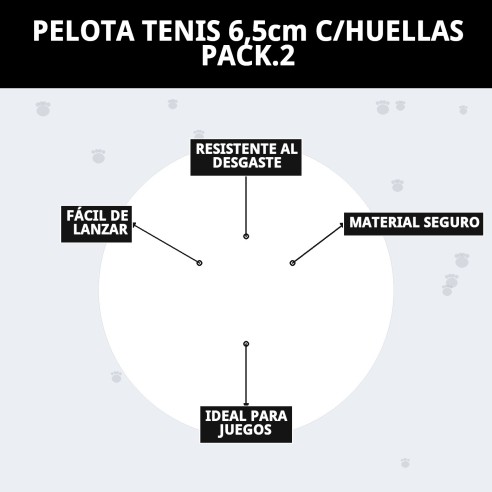 Pelota Tenis con Huellas 6,5cm - Pack de 2 para Mascotas