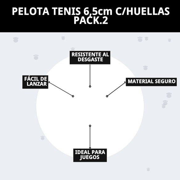 Pelota Tenis con Huellas 6,5cm - Pack de 2 para Mascotas