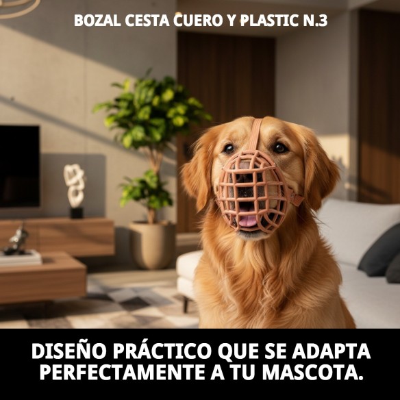 Bozal Cesta de Cuero y Plástico N.3 para Mascotas