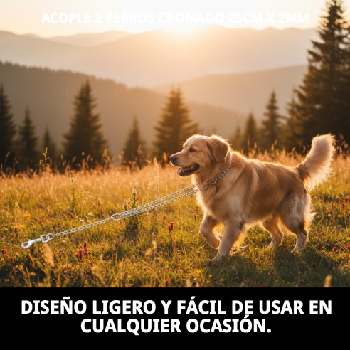 Acople Cromado para 2 Perros - 25cm x 2mm de Calidad