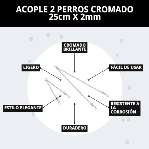Acople Cromado para 2 Perros - 25cm x 2mm de Calidad