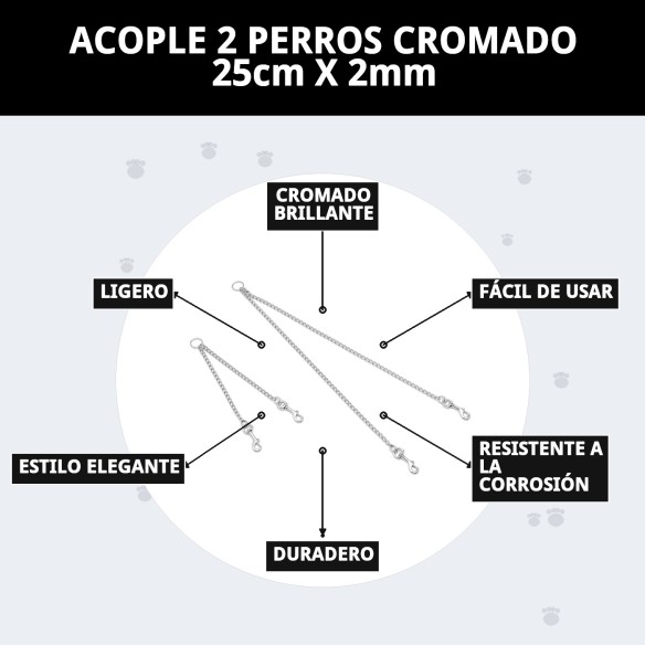Acople Cromado para 2 Perros - 25cm x 2mm de Calidad