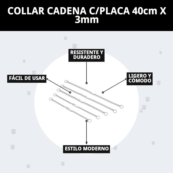 Collar Cadena con Placa 40cm x 3mm para Mascotas