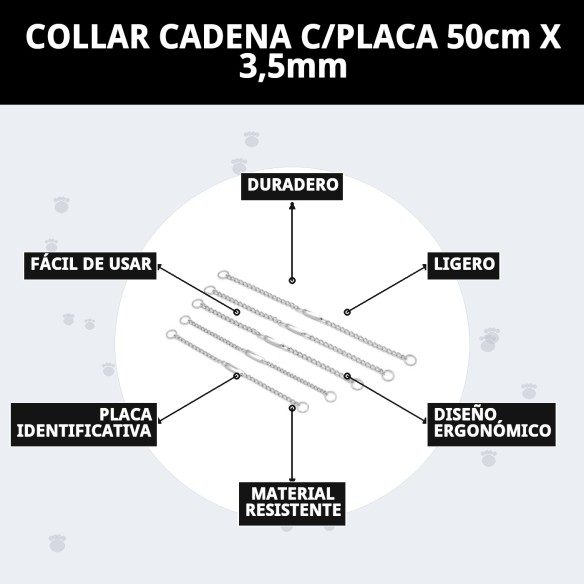 Collar Cadena con Placa 50cm x 3.5mm para Mascotas