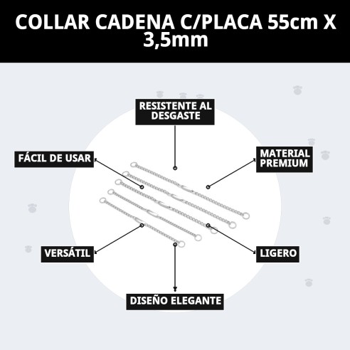 Collar Cadena con Placa 55cm - Resistencia y Estilo para Tu Mascota