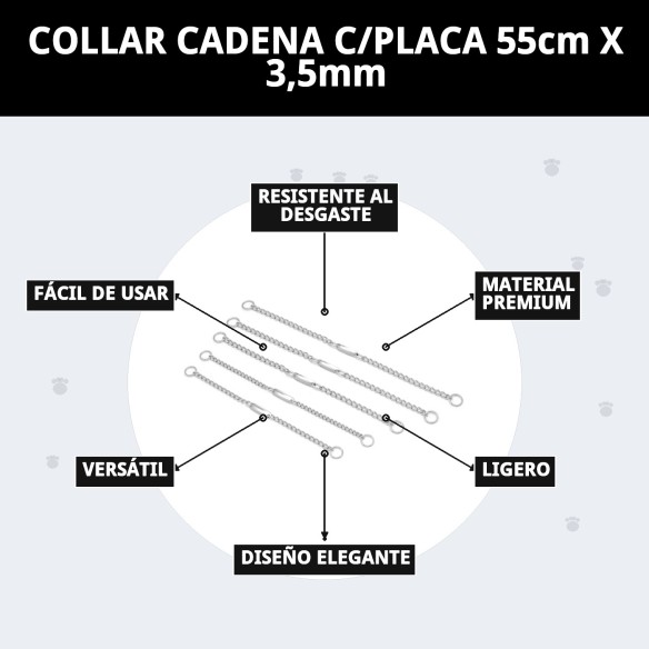 Collar Cadena con Placa 55cm - Resistencia y Estilo para Tu Mascota