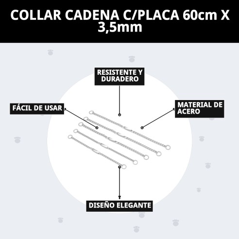 Collar Cadena con Placa 60cm - Estilo y Seguridad para tu Mascota