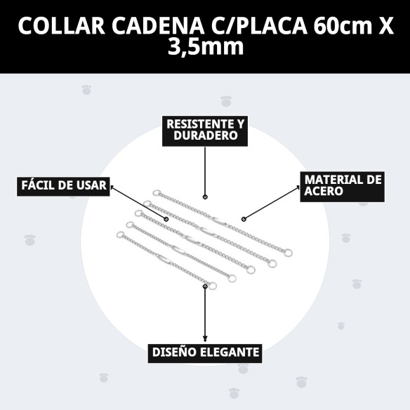 Collar Cadena con Placa 60cm - Estilo y Seguridad para tu Mascota