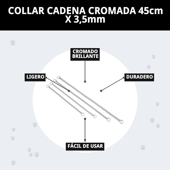 Collar Cadena Cromada 45cm x 3,5mm para tu mascota