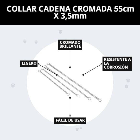 Collar Cadena Cromada 55cm x 3,5mm para Mascotas