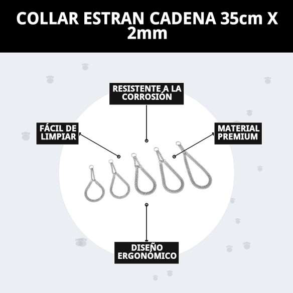 Collar Estran Cadena 35cm x 2mm para Mascotas Activas